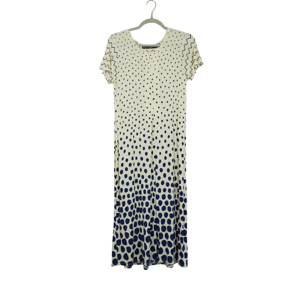 Gudrun Sjoden Small Midi Dress Cream Blue Polka Dot Flowy Modal Jersey